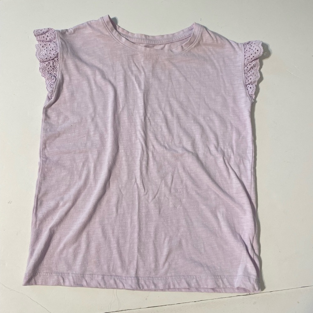 Cat & Jack Eyelet Shortsleeve Shirt Girl's L (10/12) Plus Crew Neck Violet